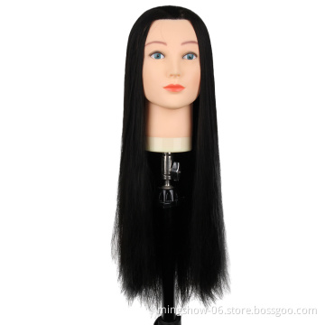 cheapest long black silkly staight wave mannuquine head  premium teaching head synthetic hair wigs hair